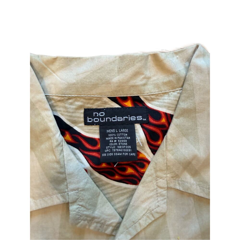 Vintage No Boundaries Shirt Mens 2XL Beige Flames Bowling Billiards 8 Ball Y2K - Picture 3 of 3